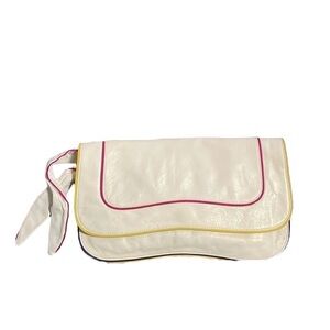 Kooba Vintage Leather Convertible Clutch Crossbody Bag with Neon Trim